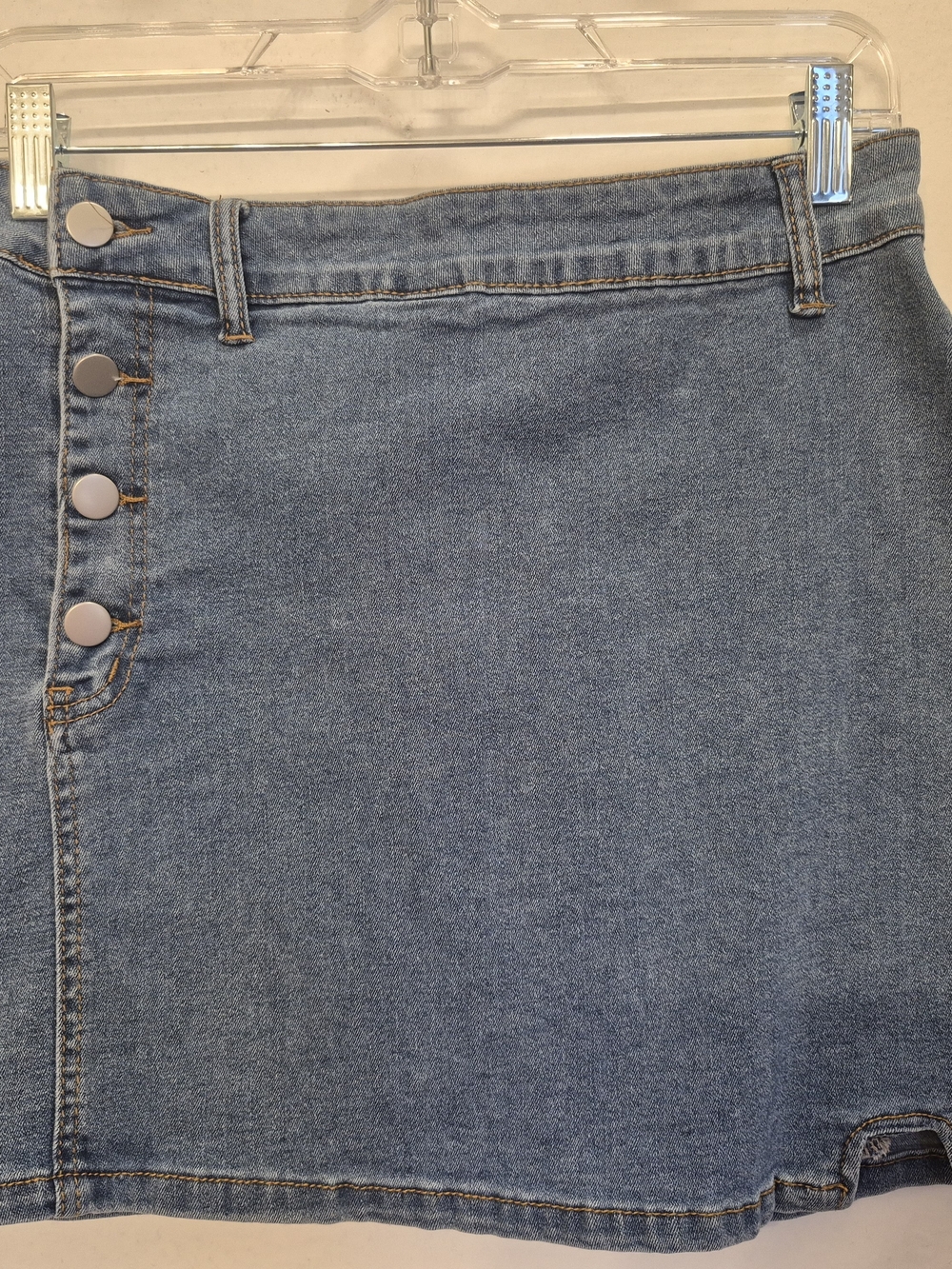 SHEIN Light Blue Denim Mini Skirt with Side Button Detail